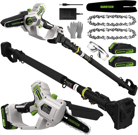 Gardtech 20V MAX* Brushless Cordless Pole Saw + 6 Inch Mini Chainsaw Cordless, 99-inch Max Reach & Multi-Angle for Tree Branches Pruning, Wood Cutting(2.0Ah Battery and Charger Included)