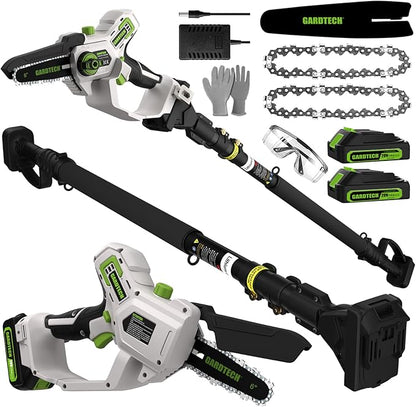 Gardtech 20V MAX* Brushless Cordless Pole Saw + 6 Inch Mini Chainsaw Cordless, 99-inch Max Reach & Multi-Angle for Tree Branches Pruning, Wood Cutting(2.0Ah Battery and Charger Included)