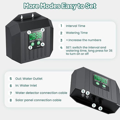 Biling 4W Solar Irrigation System for Garden, Digital Programmable Smart Watering with 2200mAh Battery, Solar Drip Irrigation System for 15 Potted Plants Outdoor Indoor Garden