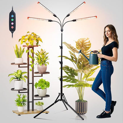 FECiDA Gamechanger! 36W 4Head Grow Light with Tripod Stand, 2025 Big Coverage LED Grow Lights for Indoor Plants, Bonsai Tree, Full Spectrum Tall Plant Growing Lamp 4,8,12,16 Hr Timer