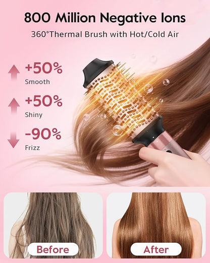 Brightup Air Wrap Hair Styler, 5 in 1 High Speed Hair Dryer Brush, Professional Automatic Hair Curler with Cool Shot Button, 800 Million Ionic, No Heat Damage, with Travel Bag