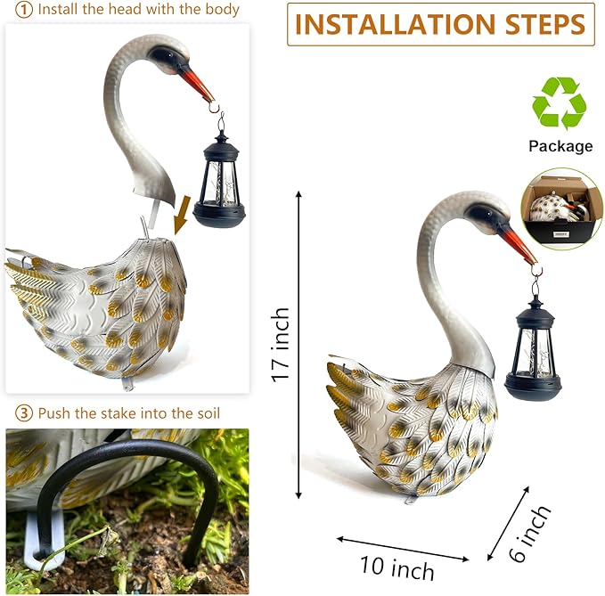 HONGLAND Solar Garden Statue Outdoor Swan Decor Bird Decor Lawn Ornament for Backyard Patio Porch Poolside（White）