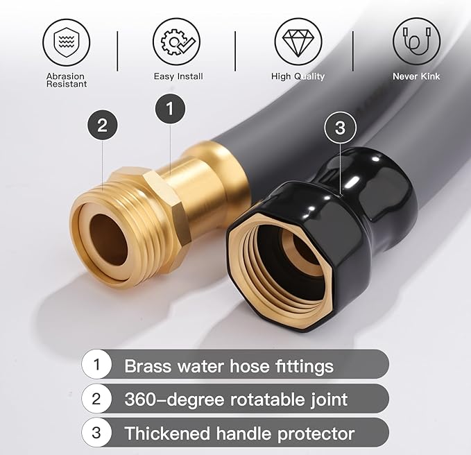 Garden Hose 5/8" x 75ft - No-Kink Flexible Water Hose 600 PSI Burst Pressure, Lightweight & Durable for Yard, Car Wash, Pets Gray