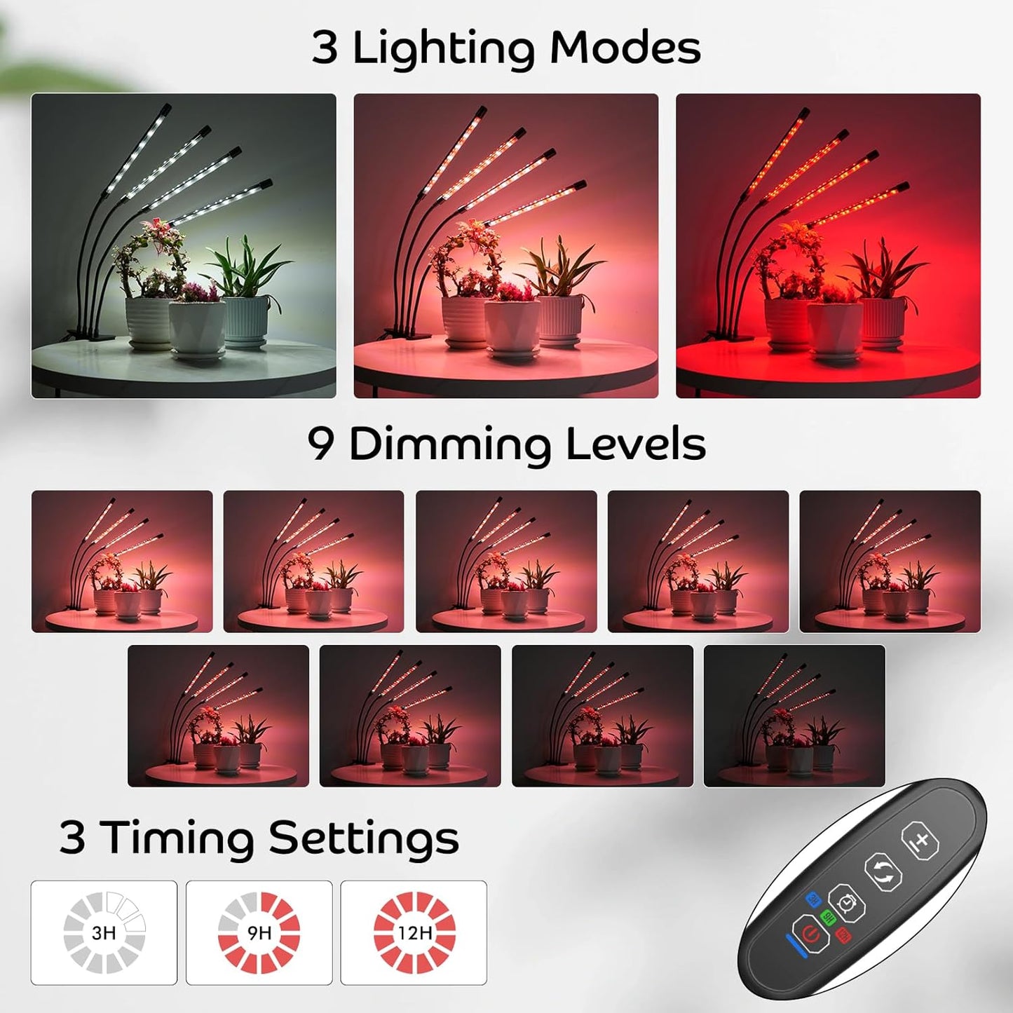 Shyineyou Grow Lights for Indoor Plants, 80LEDs Clip Plant Lights for Indoor Growing, Full Spectrum LED Plant Growing Lamps with Flexible Gooseneck 3 9 12Hrs Timer, 9 Dimmable Levels
