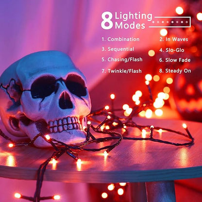 Brizled Orange Lights, 78.74ft 240 LED Halloween Lights Connectable with Timer, 8 Modes Outdoor Halloween Lights String Waterproof Plugin Orange Light String for Outside Indoor Spooky Party Decor