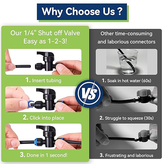 10 Pack 1/4" Drip Irrigation Shut Off Valve, Quick Connect Universal Drip Irrigation Tubing Coupling Valve, Connector Locking Fitting for Sprinkler or Drip Irrigation System