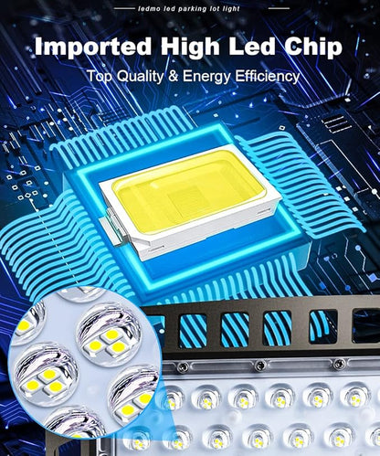 ledmo 300W LED Parking Lot Lights with Adjustable Arm Mount Dusk-to-Dawn Photocell Sensor Outdoor Commercial Area Lighting 36000LM 5000K IP65 LED Street Flood Security Light for Shop|Yard|Roadways