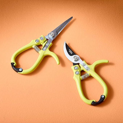 Modern Sprout Hand Pruners & Shears Set with Blister Pack - Lightweight Gardening Tools with Easy Lock - Sharp Carbon Steel Blades -Rust Resistant Scissors for Herbs, Flowers - Chartreuse