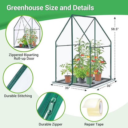 Mini Greenhouse for Indoor Outdoor: Ohuhu Portable Green House with Waterproof Pad for Small Plants Nursery Germination, 36"x36"x58.5" Heavy-Duty PVC Cover Tent Humidity Dome Seedling Accessory