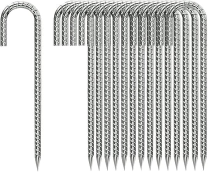 J-Hook-Rebar-Stakes-12 Inch, Ground Stakes Heavy Duty Rebar Stakes for Camping 50pcs Rebar Stakes Rust Proof Coated Metal for Flower Gardens Dog Fence Camping Tents Chicken Coop