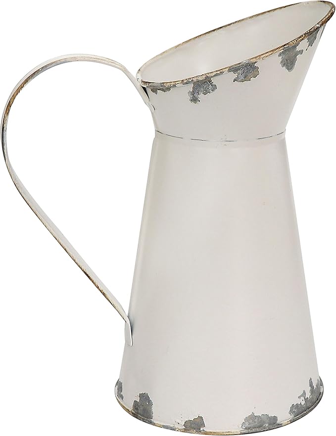 Soyizom Galvanized Metal Pitcher Farmhouse Decor Jugs White Pitcher Vases Flower Jugs Vase Shabby Chic Decor Water Can Milk Jug Rustic Decorations for Home Christmas Wedding,White-Jug/8.9”H-Small