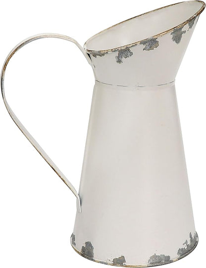 Soyizom Galvanized Metal Pitcher Farmhouse Decor Jugs White Pitcher Vases Flower Jugs Vase Shabby Chic Decor Water Can Milk Jug Rustic Decorations for Home Christmas Wedding,White-Jug/8.9”H-Small