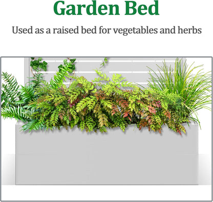Metal Raised Garden Bed with Trellis, 2 in 1 Trellis with Planter Box & Privacy Screen for Climbing Plants, Vine, Outdoor Standing Flower Beds with Drainage Holes, 35.4"L x 15.7"W x 70.9"H, White
