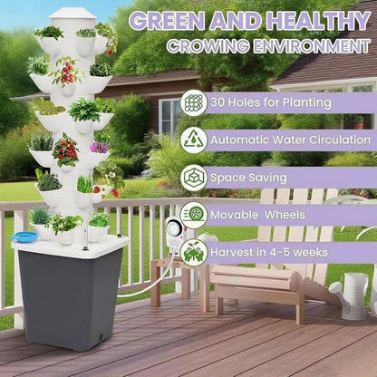 Hydroponics Growing System, 30 pods Hydroponics Tower Growing System Indoor Vertical Garden Planter Indoor Smart Garden Kit with Pump and Movable Water Tank Vegetable Plant Gift for Gardening Lover