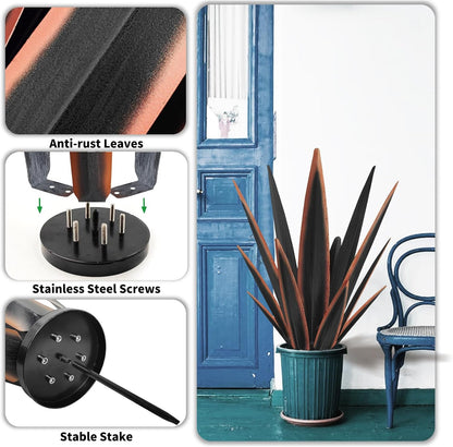 Large Tequila Rustic Sculpture, Rustic Metal Agave Plants for Outdoor Patio Yard, Home Decor Hand Painted Metal Agave Garden Yard Statue, Outdoor Lawn Ornaments Yard Stakes (Black -L)