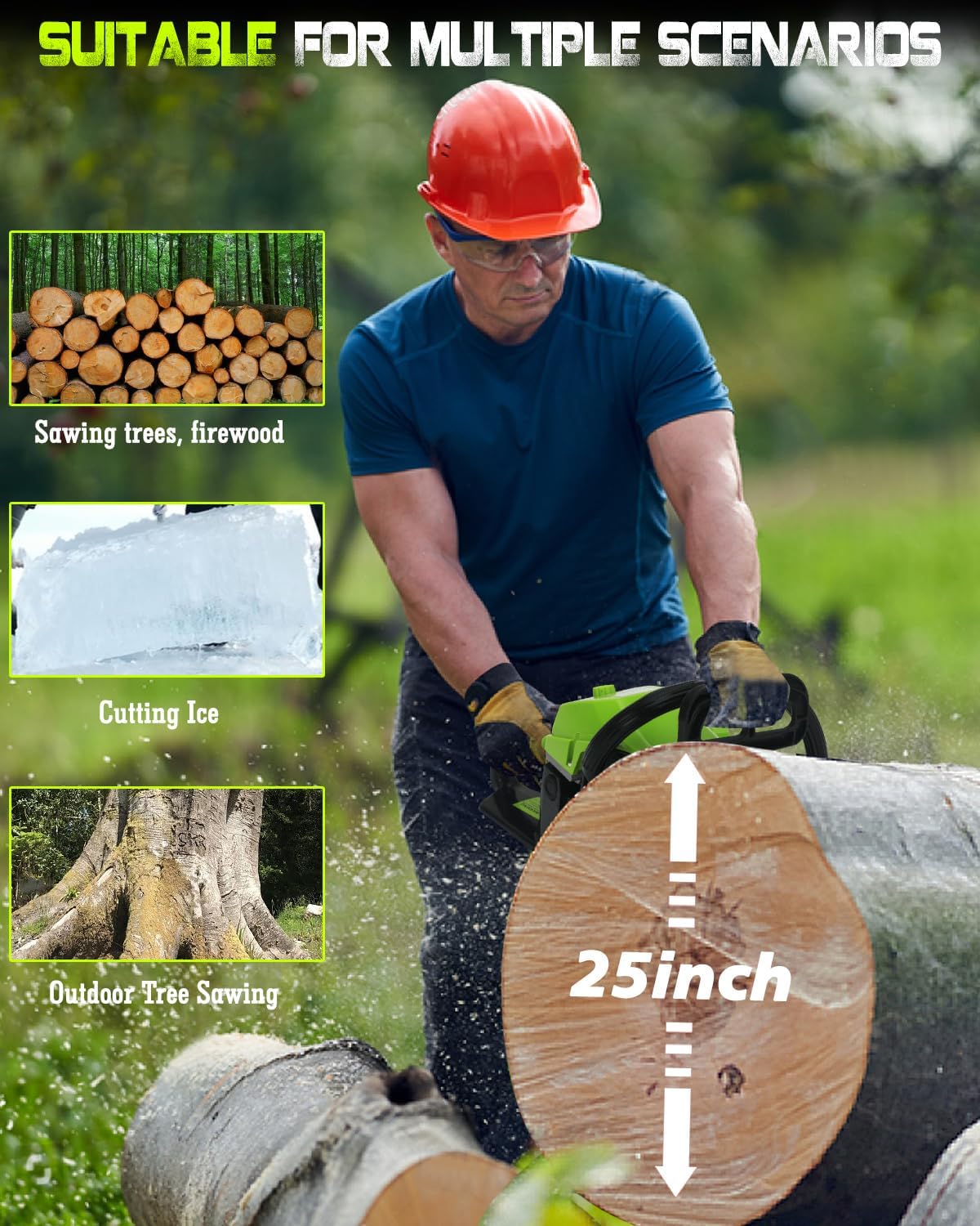 Professional 58cc Gas Powered Chainsaw with Quick-Switch Dual Bar 18/20 Inch System – Heavy Duty Chain Saw with Easy-Start for Tree Cutting, Limbing & Farm Use (GEL9902)