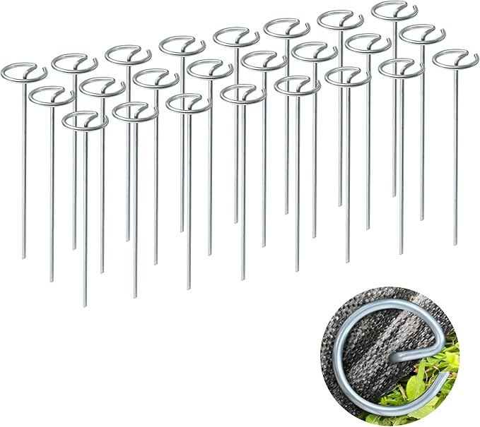 200 Pcs Circle Top Landscape Staples, 11 Gauge Landscape Fabric Pins, 6 Inch Garden Stake for Landscaping, Galvanized Landscape Fabric Stakes, Heavy Duty Ground Stakes for Lawn Weed Barrier