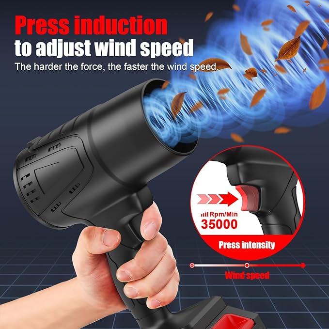 Leaf Blower Cordless with Battery, Turbo Jet Leaf Blower, 21V*2 Pcs Batteries Electric Blower for Patio Cleaning, Lawn Care, Blowing Leaves and Dust