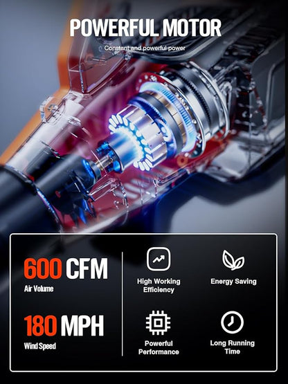 Leaf Blower Cordless, 40V 600CFM &180MPH Electric Leaf Blower with 7.5Ah Battery, Fast Charger and Extension Tube for Blowing Leaves Snow for Yard Garden Lawn Care, Orange