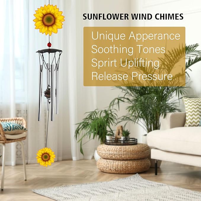 Wind Chimes for Outside Sunflower Wind Chimes Outdoor Home Patio Garden Decor Windchimes Outdoors Gift Ideas for Women Mom Grandma Sisters