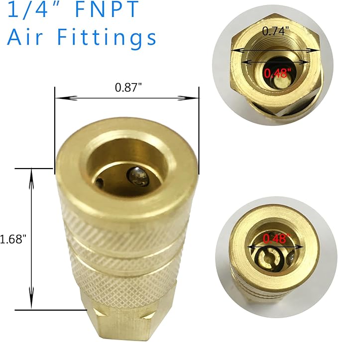 Air Hose Fittings 1/4" Female Brass Air Coupler Kit,12 Pieces Quick Connect Air Compressor Accessories 300 Psi