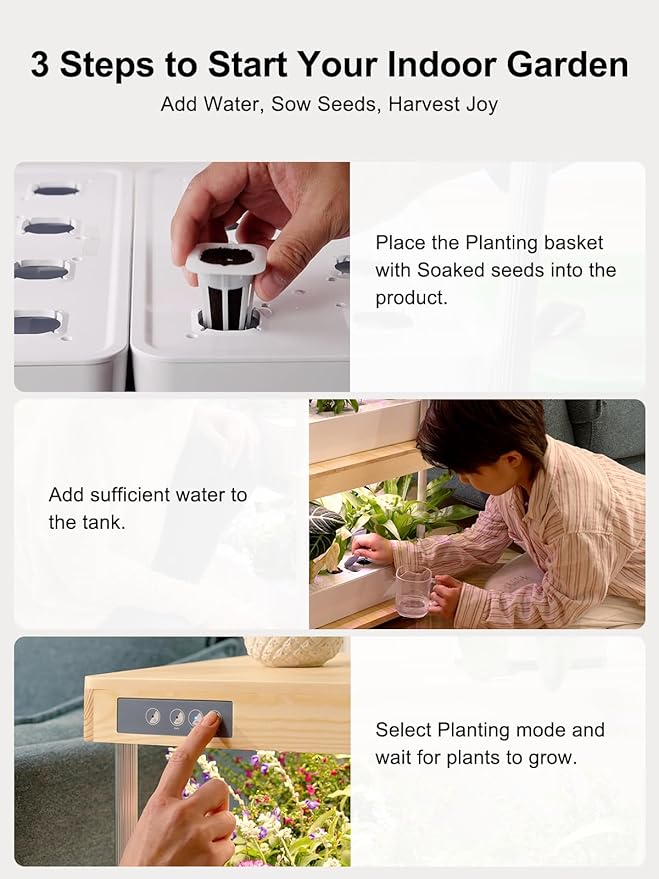 GROWNEER HydroEasy1.0 Hydroponics Growing System Kit, Beginner-Friendly Indoor Garden for Vegetable Fruit Herb, Solid Wood Design, Perfect Gift Idea, Full-Spectrum LED Lights for Maximum Growth