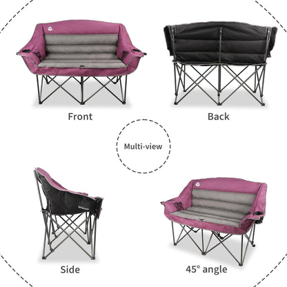 Northroad Oversized Double Camping Chair, Fully Padded Loveseat, Heavy Duty Folding Duo Chair w/Cup Holders, Armrests & Carry Bag, Supports up to 600lbs, Purple