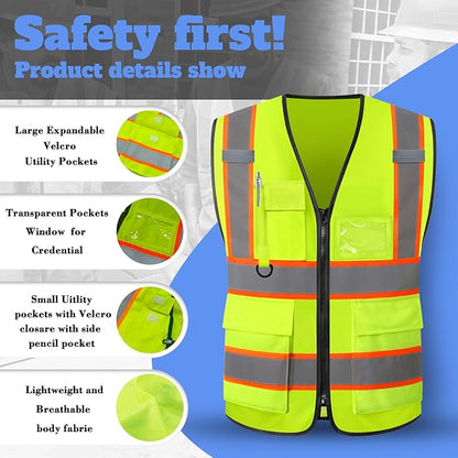 Custom Safety Vest High Visibility Reflective Customized Logo Construction Work Vests Dual Tone Reflective Strips
