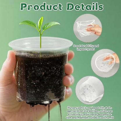 Augshy 36 Pack 6/5/4 Inch Clear Plastic Nursery Pots with Drainage Holes for Plants Seed Starting Pot Indoor Outdoor Garden