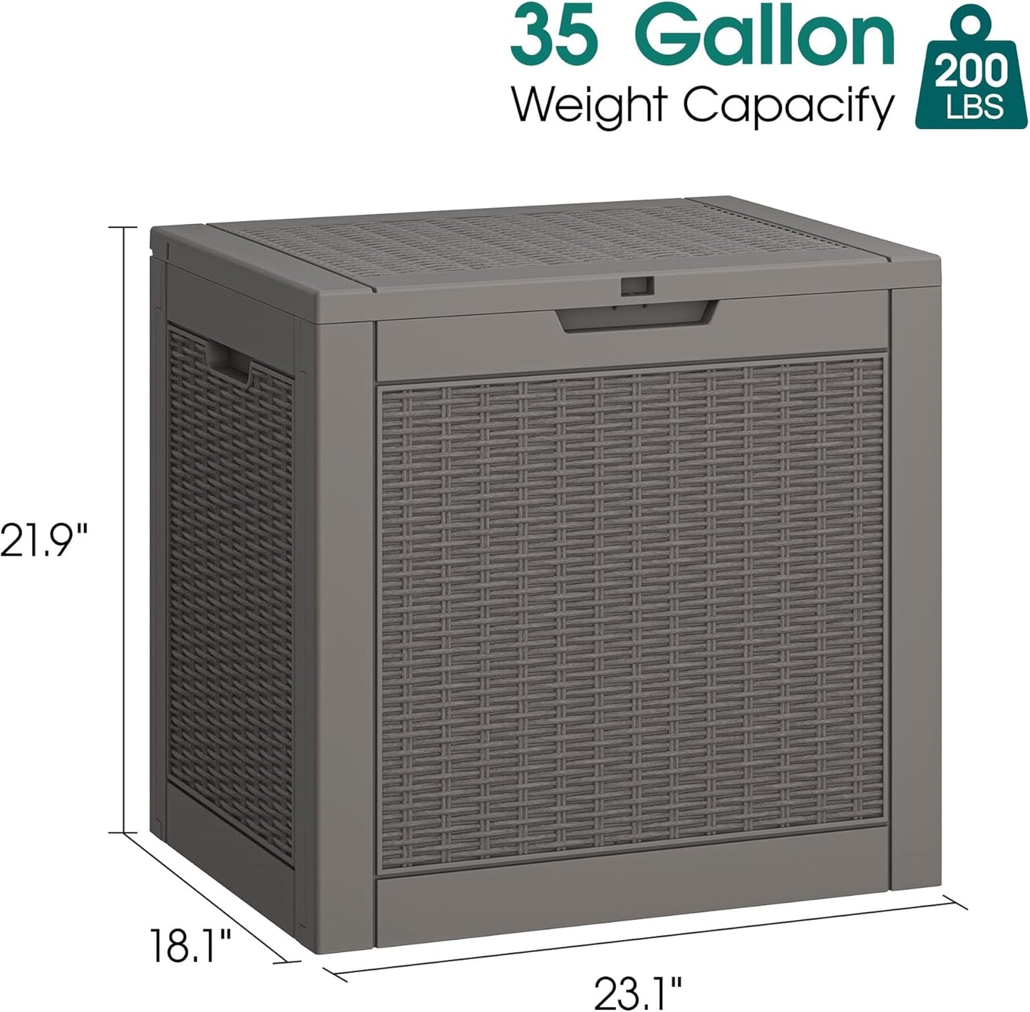 Outdoor Storage Box, Resin Deck Boxes Indoor and outdoor, Waterproof Storage Box Lockable Lid (Grey, 35 Gallon)