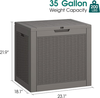 Outdoor Storage Box, Resin Deck Boxes Indoor and outdoor, Waterproof Storage Box Lockable Lid (Grey, 35 Gallon)