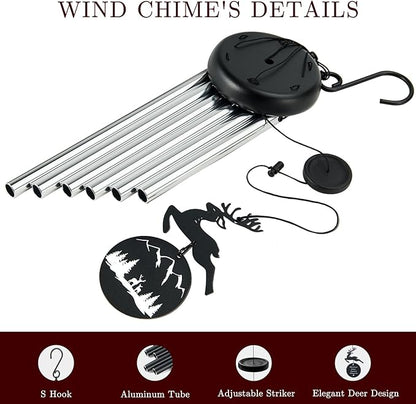 Wind Chimes for Outside, 32" Memorial Wind Chimes for Loss of Loved One Mother Father, Memorial Sympathy Gift Outdoor Garden Patio Decor, Deer Xmas Decorations (Silver)