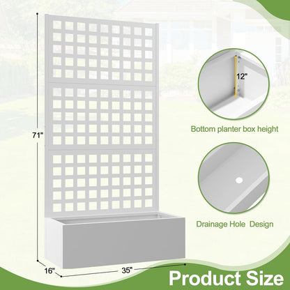 Metal Raised Garden Bed, Trellis Planters Bed with Drainage Holes for Climbing Plants, Vegetables Outdoor Privacy Screen with Planter Box 73"x35"x16", White