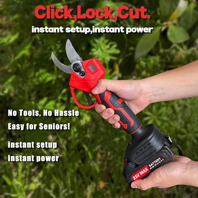 21V Electric Pruning Shears, Tacsaw Upgraded 600W Brushless Electric Pruner with 2×2.0Ah Batteries, 2 Blades, Fast Charger, 1.6" Cutting Diameter, Cordless Pruning Shears for Yards/Outdoors/Farms