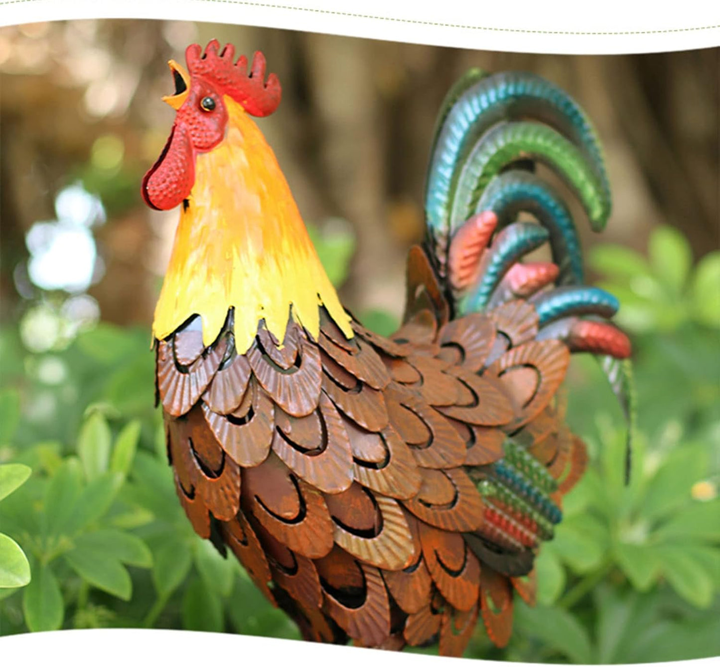 Metal Rooster Decor， Chicken Animal Yard Art Lawn Ornament Figurines Artwork for Outdoor, Patio,Backyard and Home Kitchen Decoration (Brown)