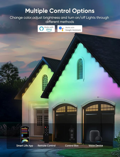 Permanent Outdoor Lights 150ft,RGBW Eaves Light with 108 LED Lights,111+ Scenes Modes Outdoor Lighting, Waterproof Permanent Light for Daily Holiday Halloween Decorations, Works with Alexa,Black