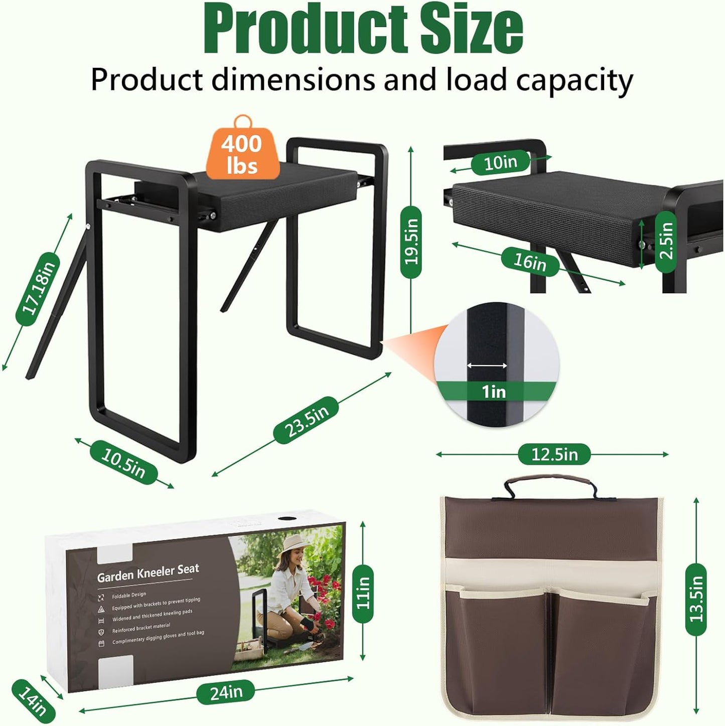 seasky Foldable Garden Kneeling and Seat, Anti-Tipping Gardener Bench Widened Thick Soft Kneeling Pad，Heavy Duty Gardening Stool with Garden Tool Bag, Gardening Gift for Women(Without Gloves)