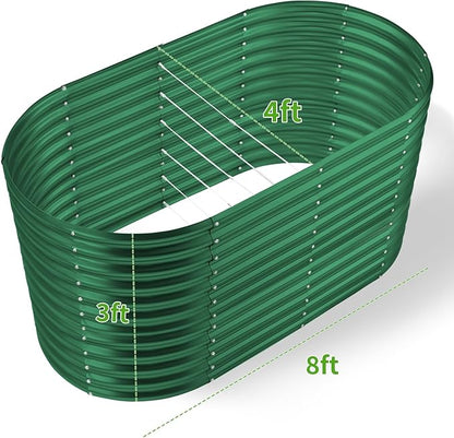Land Guard 8x4x3ft Oval Galvanized Raised Garden Beds, Large-Capacity Metal Planter Box Outdoor, Durable Deep Raised Garden Bed 3ft Tall, Raised Beds for Gardening Vegetables, Forest Green