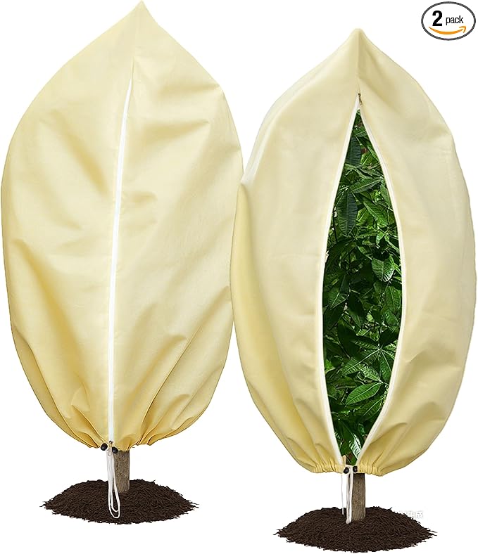 Plant Covers Freeze Protection 2 Pack 47.2”*70.8” with Zipper and Drawstring Frost Cloths for Outdoor Garden Plants Tree Potted Winter Cold Weather
