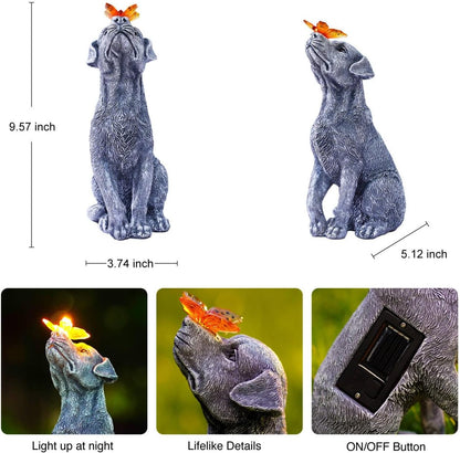 Goodeco Dog Statue with Solar Butterfly - Ideal Gifts for Dad, Mom or Birthdays, Beautifully Crafted Outdoor Decorations to Wow Your Guests