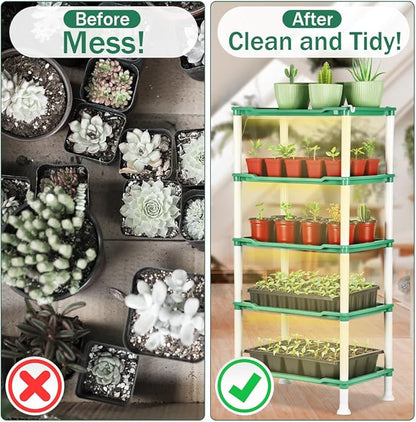 5-Tier Seed Stand with 5 Trays, Seed Starting Rack Propagation Rack Kit for Stackable Seedling Tray Seedling Staging Table for Indoor Outdoor Growing(Green)