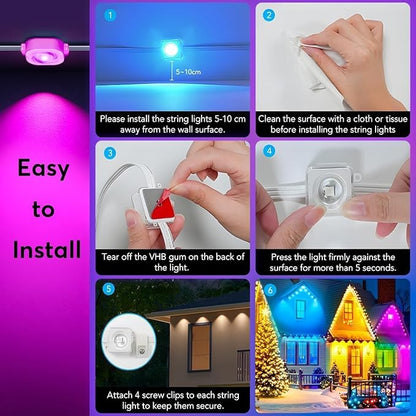 Permanent Outdoor Lights, 300ft Smart RGB+IC LED Lights Outside with 16 Million DIY Colors, IP67 Waterproof Eternity Eaves Lighting for Christmas Halloween Holiday Daily Decorations