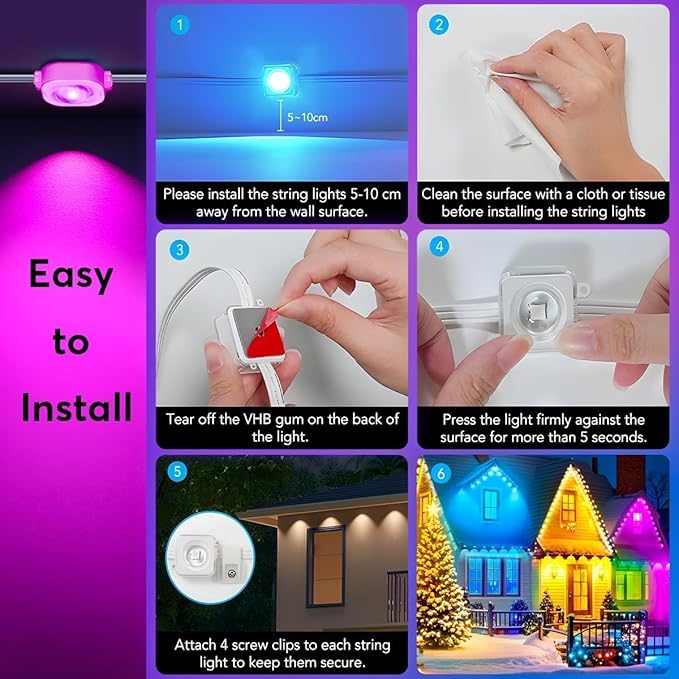 Permanent Outdoor Lights, 150ft Smart RGB+IC LED Lights Outside with 16 Million DIY Colors, IP67 Waterproof Eternity Eaves Lighting for Christmas Halloween Holiday Daily Decorations
