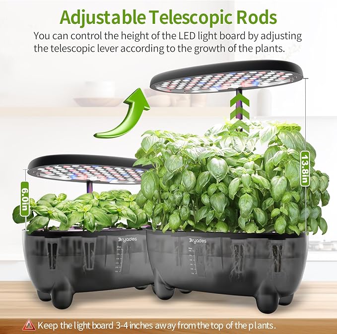 12-Pod Indoor Herb Garden Hydroponics Growing System Kit with LED Grow Light, Indoor Gardening System for Herbs, Vegetables, Lettuce on Countertop (Seeds NOT Included)