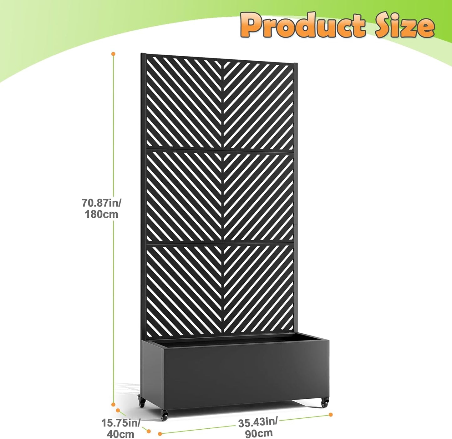 Metal Raised Garden Bed with Trellis, 2-in-1 Planter Box & Privacy Screen for Climbing Plants, Outdoor Standing Flower Bed with Drainage Holes, 35.4" L x 15.7" W x 70.1" H, Black-Parallel