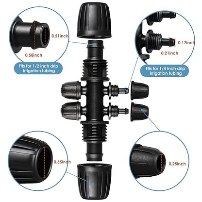1/2 Inch Drip Irrigation Fittings Kit: 18 Pieces Drip Locked Nut Connectors for 1/2" Drip Irrigation Tubing (1/2" ID x0.6-0.65" OD) Couplings Tees Elbows Plugs Valves Reducing Tees
