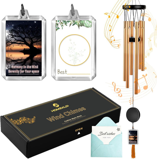 Memorial Wind Chime for Outdoor - Sympathy Gift with Signature Plaque & Photo Holder, Bereavement Keepsake for Loss of Loved One, Funeral Memorial for Parents, Garden & Patio Decor (Gold)