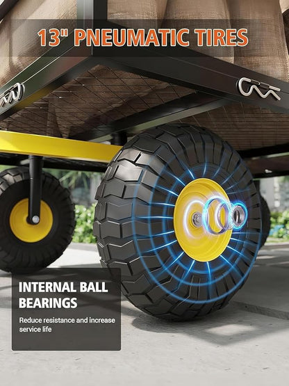 Metal Wagon - 1200lbs Garden Cart with 10" Multi-Terrain Tires, 4 Removable Mesh Sides & 180° Swivel Handle, Yard Wagon Cart for Lawn, Yard, Patio Gardening