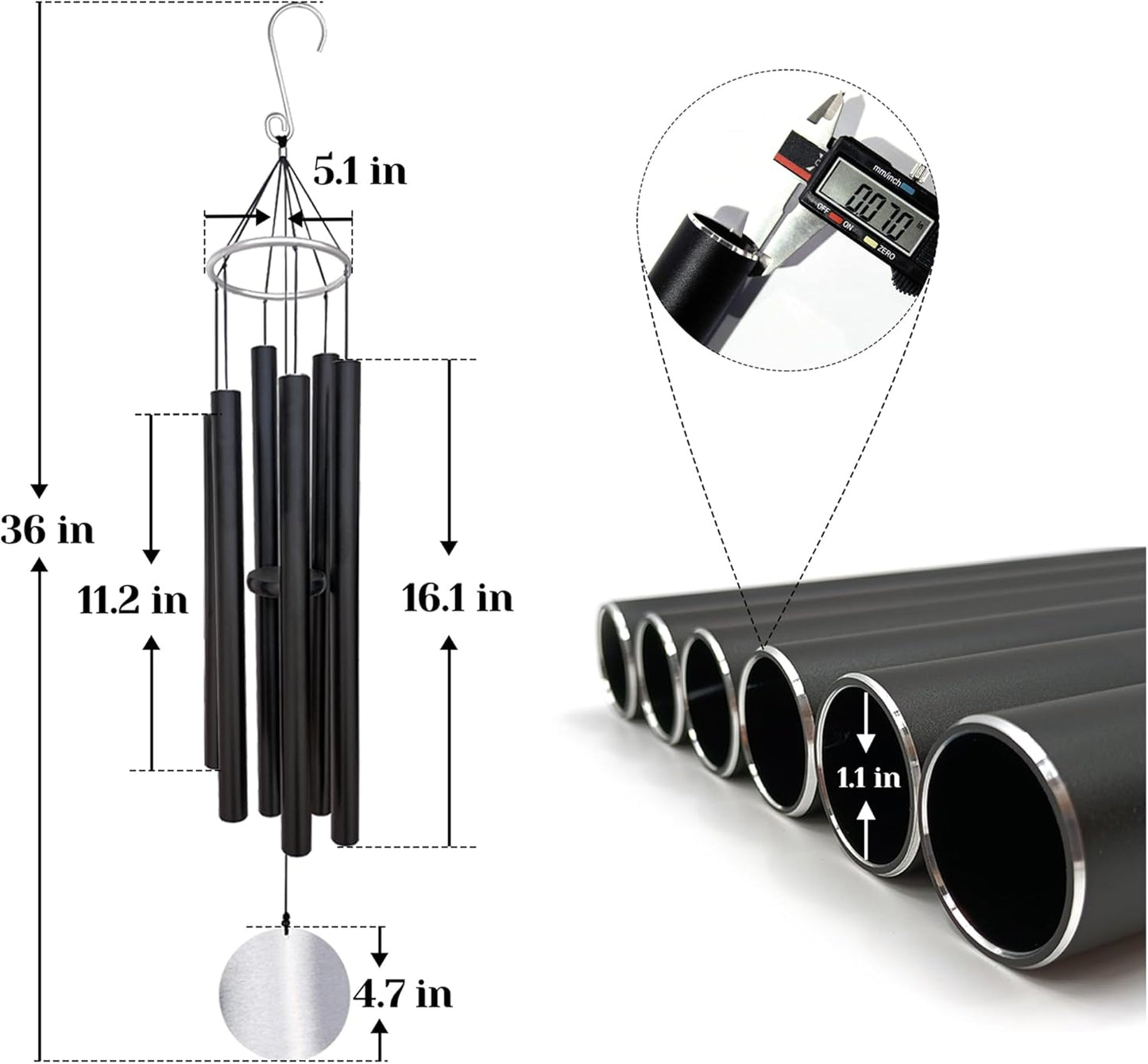 Personalized 36" Bereavement Wind Chimes for Outside, Memorial Gift in Remembrance of a Loved One, Sympathy Gift for Loss of Mother Father Husband, Garden Patio Decor