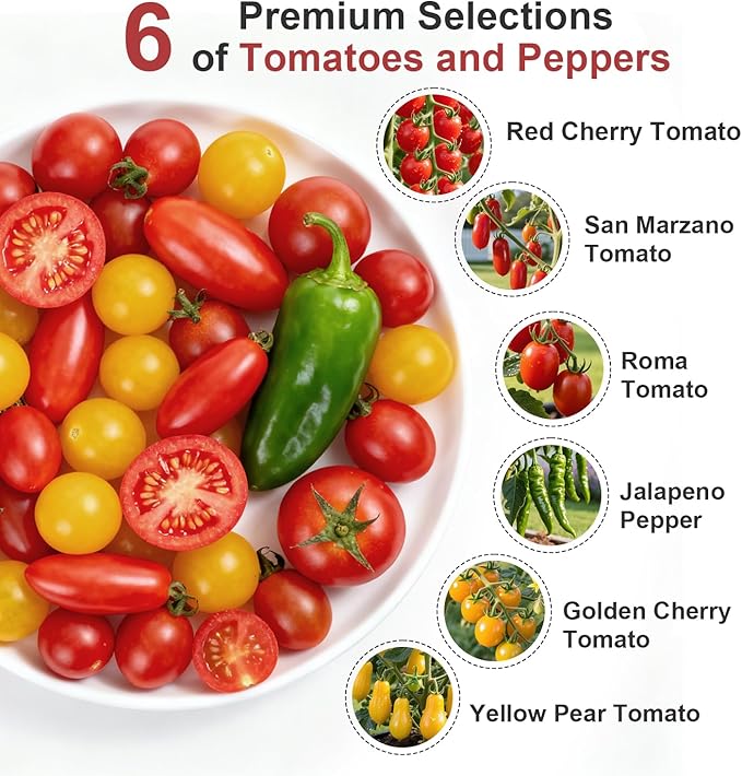 Heirloom Tomato Seed Pod Kit for AeroGarden, idoo, Ahopegarden, MUFGA with Red Heirloom/Golden Harvest Cherry Tomato, Roma/San Marzano/Yellow Pear Tomato - Hydroponics Supplies for Most Brand (7-pod)